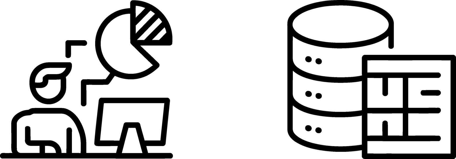 Data analysis and database management icons representing business intelligence and information technology concepts vector