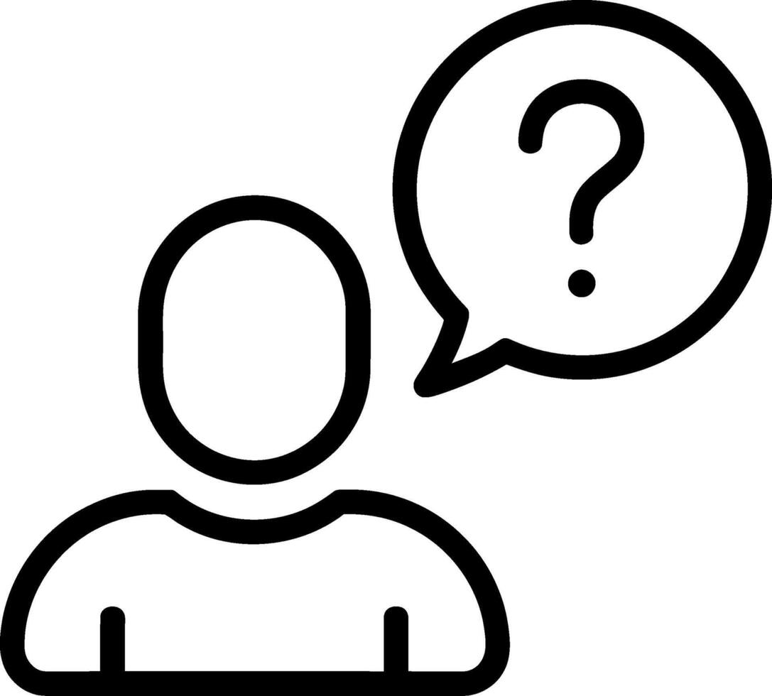 Simple line art icon person with question mark symbol in speech bubble symbolizing inquiry vector