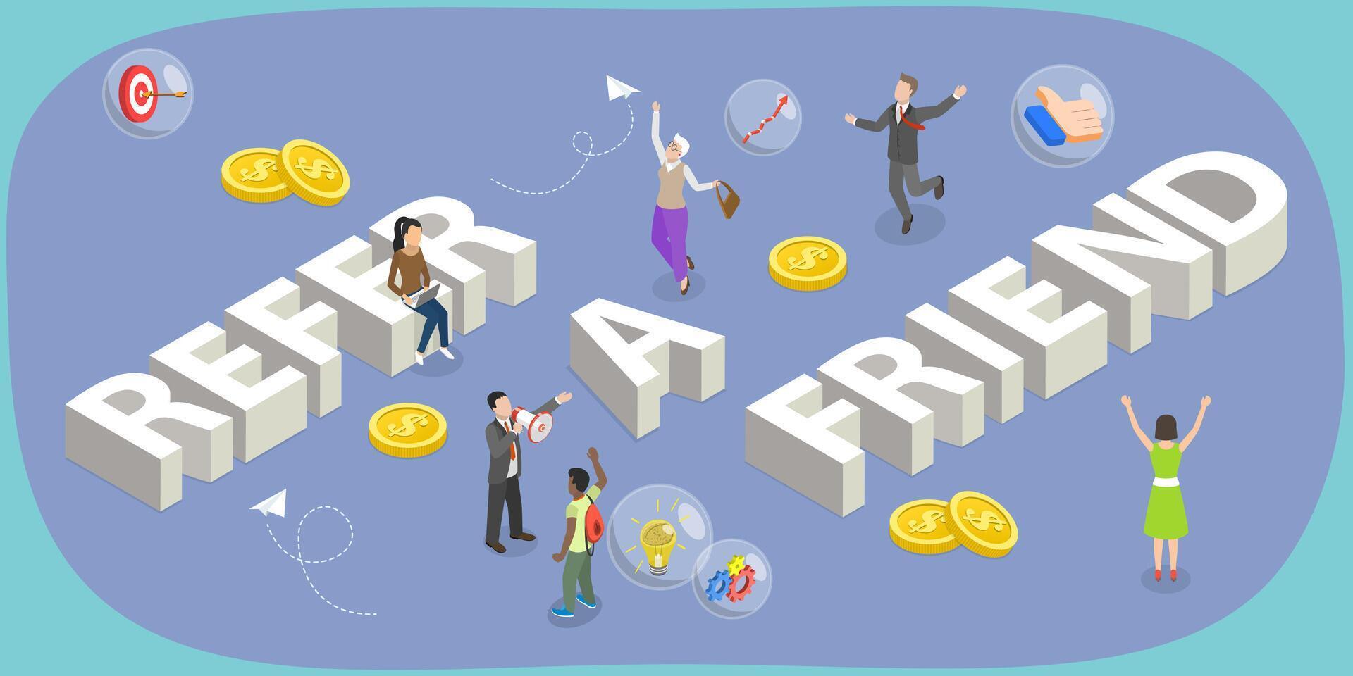3D Isometric Flat Illustration of Refer a Friend , Referral Program vector