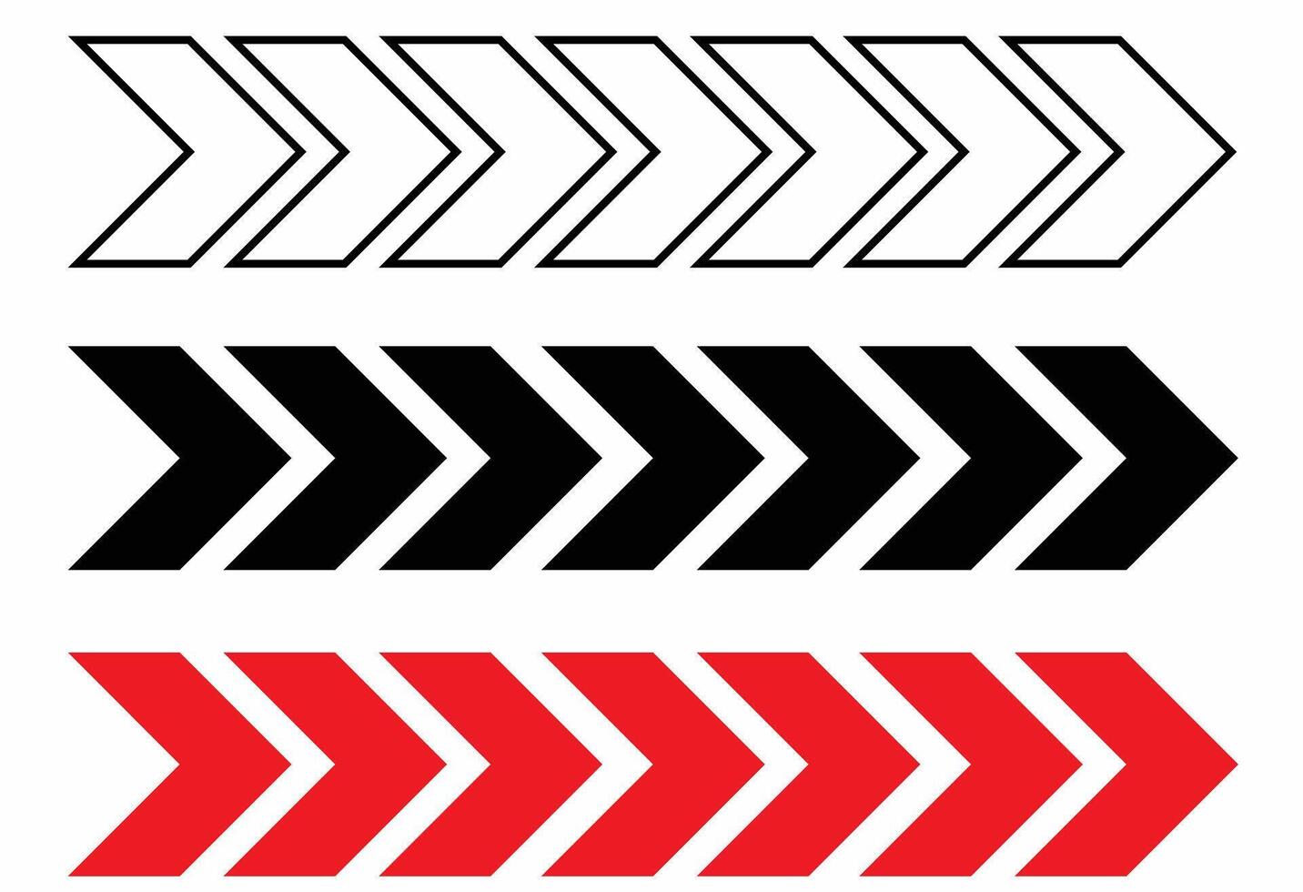 dynamic moving arrow symbol. Pointing right chevron arrow different style. speed direction signs. directional arrows symbols vector