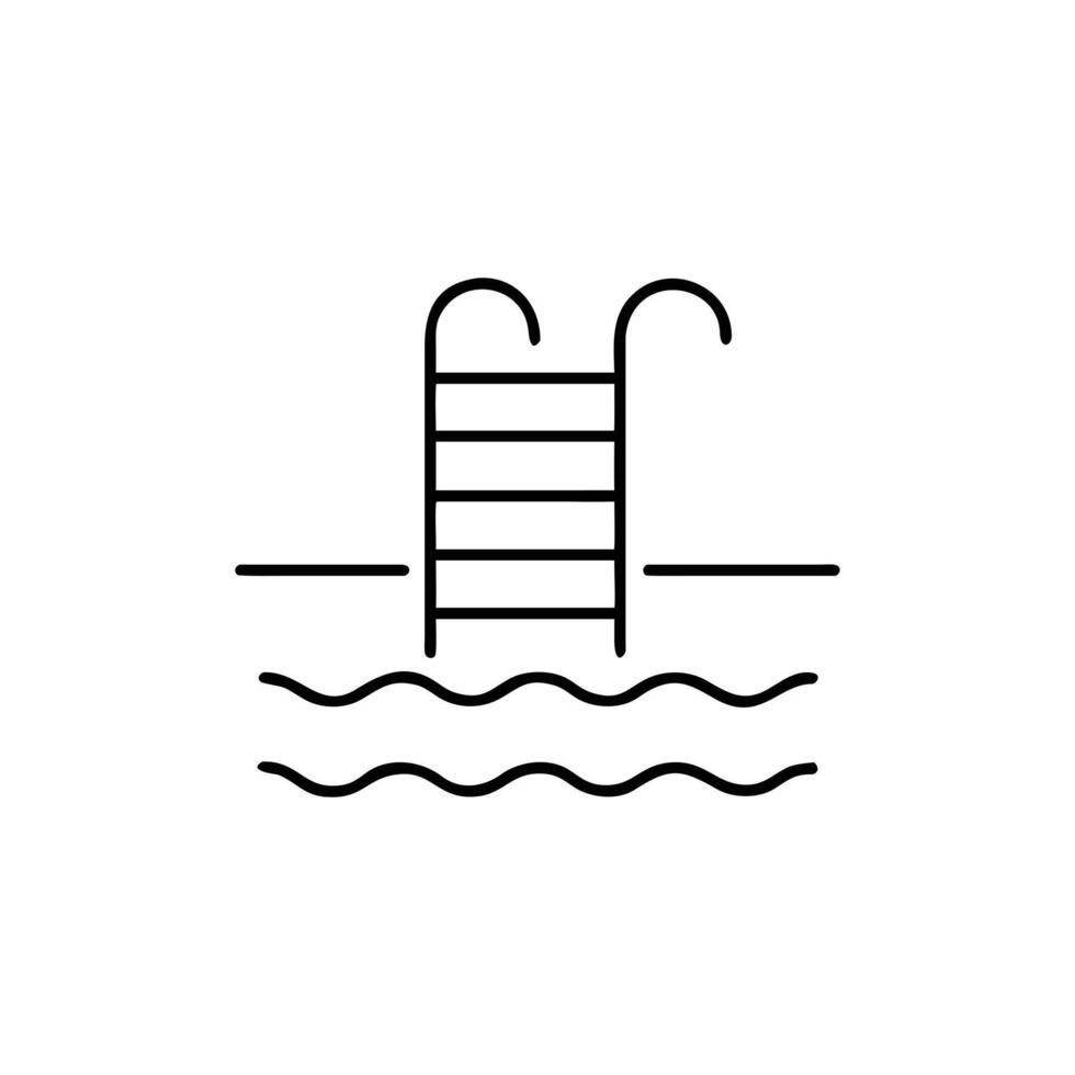 Minimalist Pool Ladder in Water with Transparent Background Line Art vector