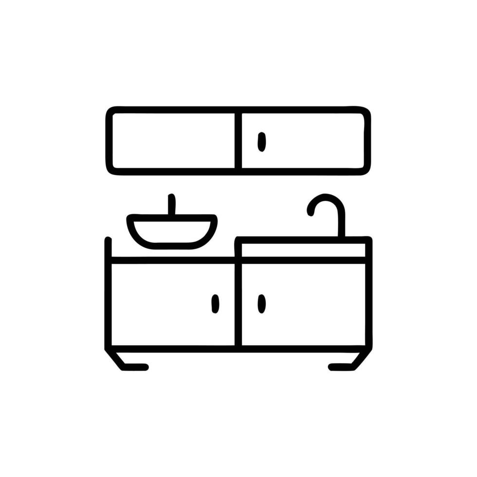 Sink Minimalist Line Art Style, Cabinet with Transparent Background vector