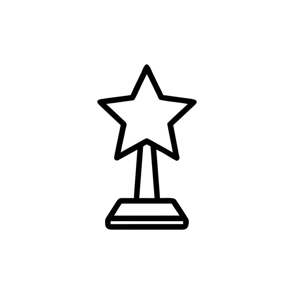 Star Trophy Icon on Stand, Black Outline Design on Background, Simple Line Art vector
