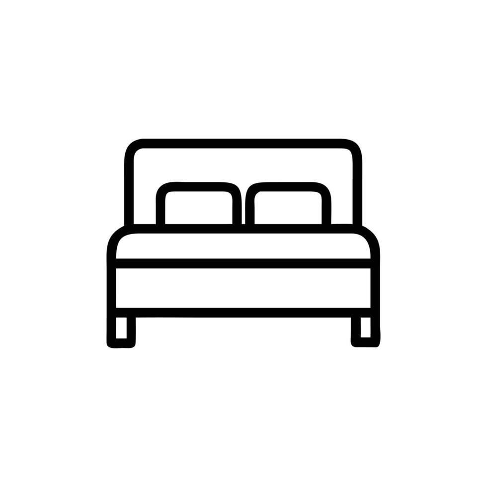 Isolated Double Bed with Pillows Icon in Outline Style on Transparent Background vector