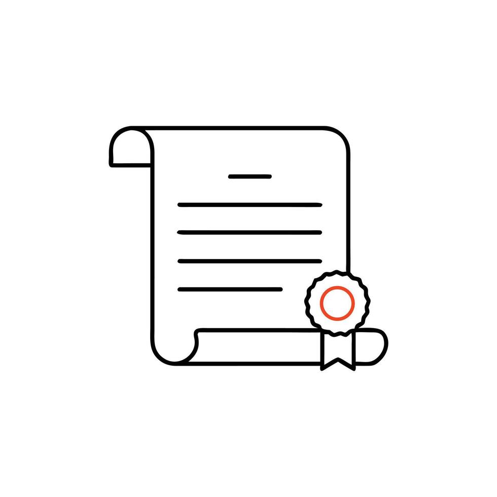 Certificate Icon with Ribbon and Seal in Line Art Style with Background vector
