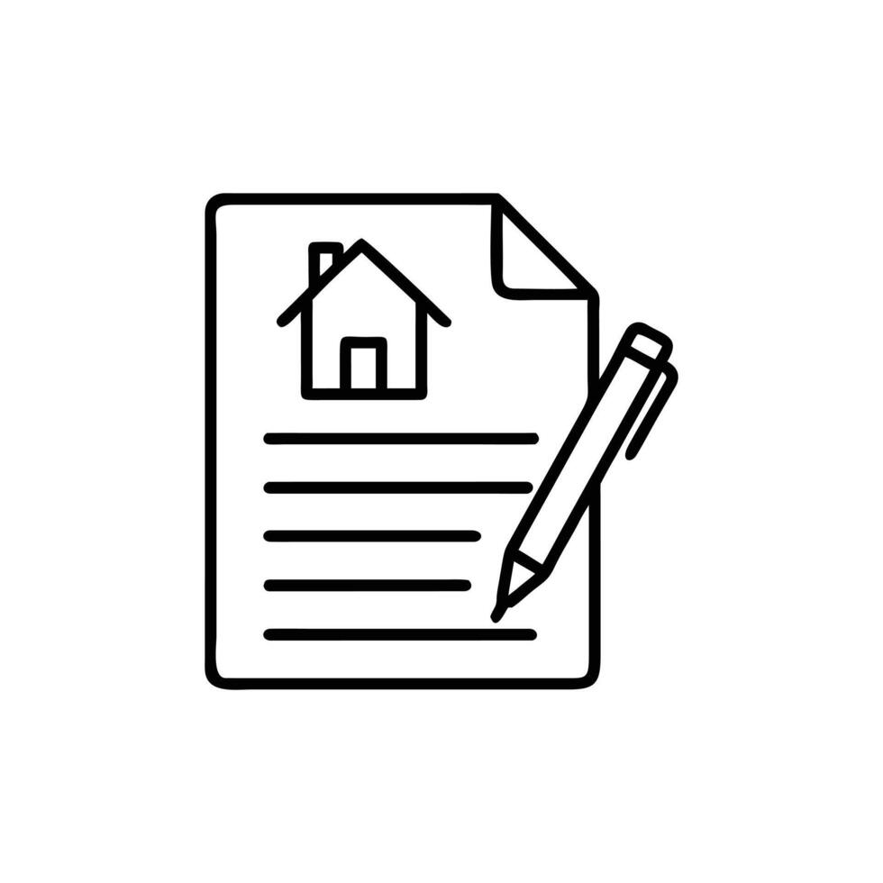 Home Contract with House Icon and Pen in Outline on Transparent Background vector