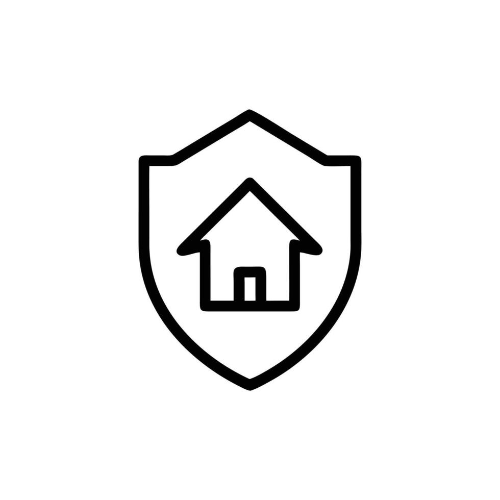 Home Shield Outline Icon with Transparent Background in Simple Line Style vector