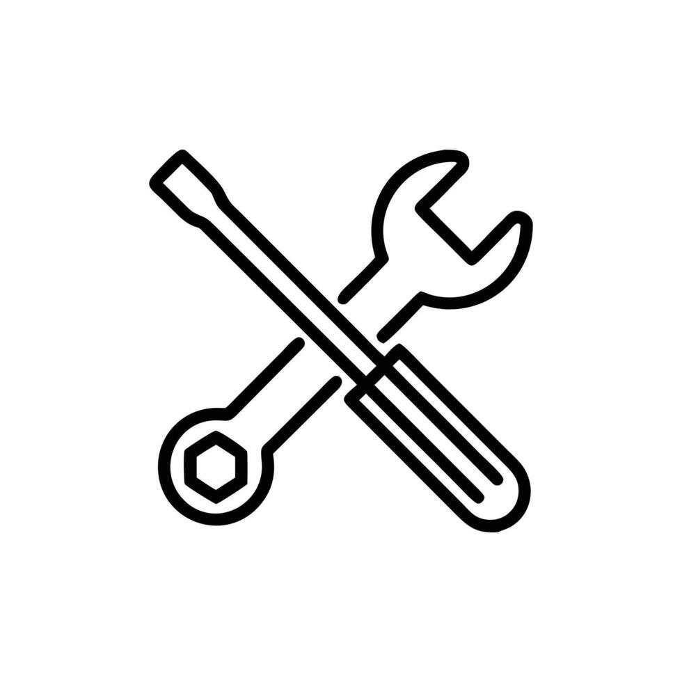 Crossed Wrench and Screwdriver Tools Minimal Outline Icon on Transparent Background vector
