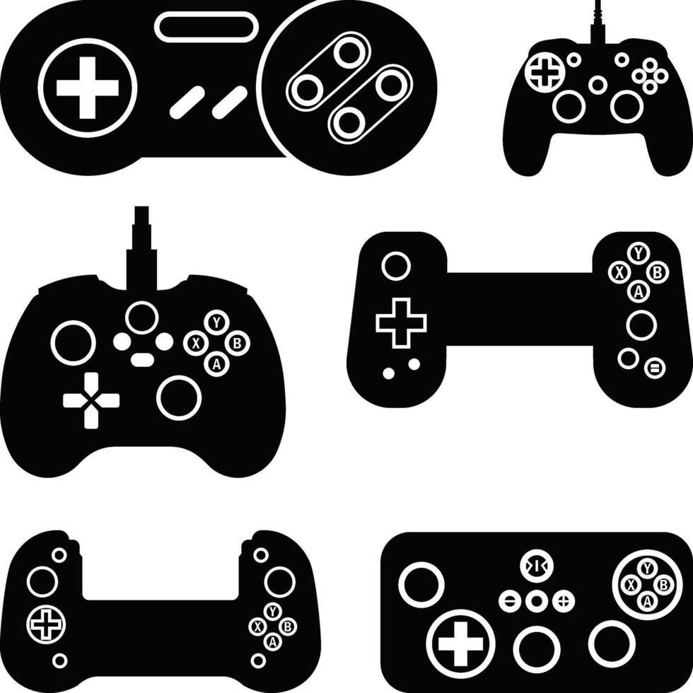 Collection of Black Game Controllers icons Silhouette, Game Controllers vector
