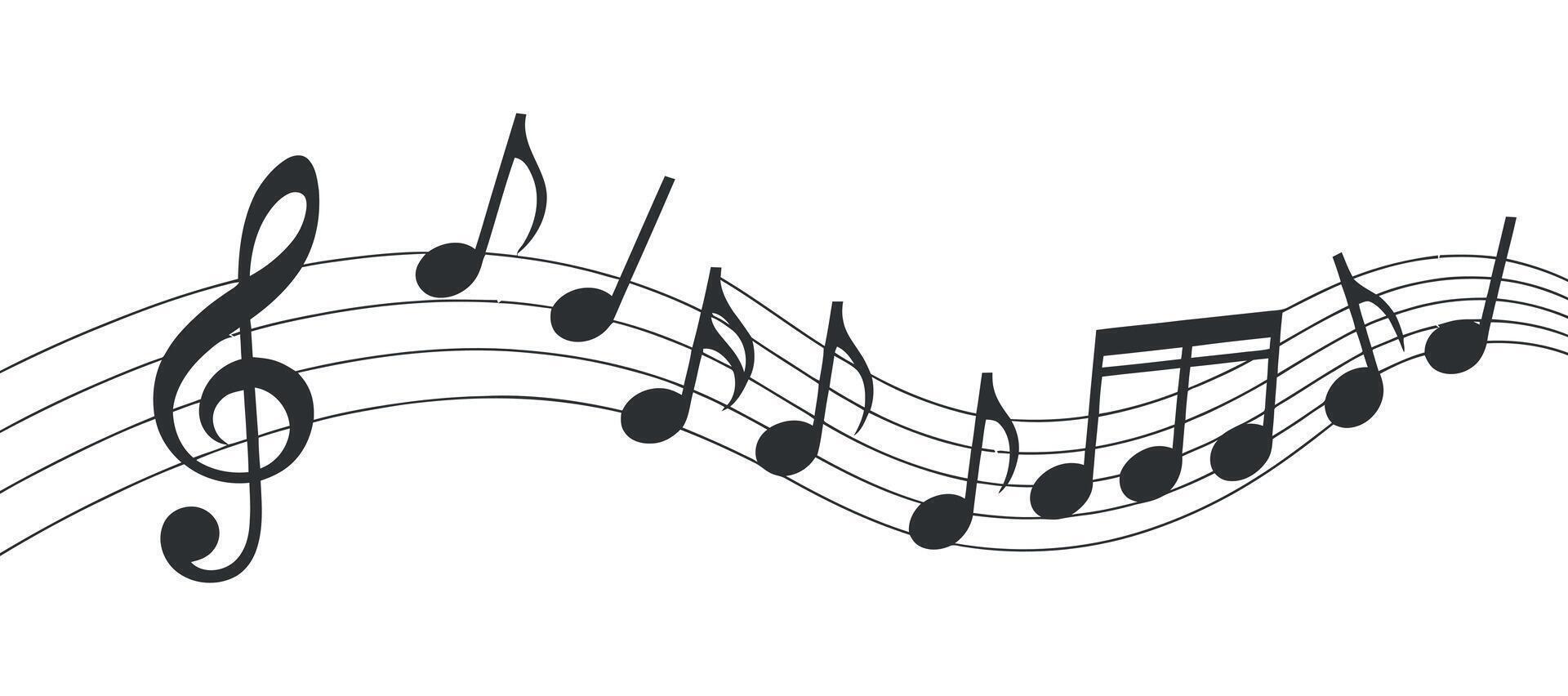 Elegant Musical Notes Flowing on Staff Lines, Creating a Rhythmic and Harmonious Design vector
