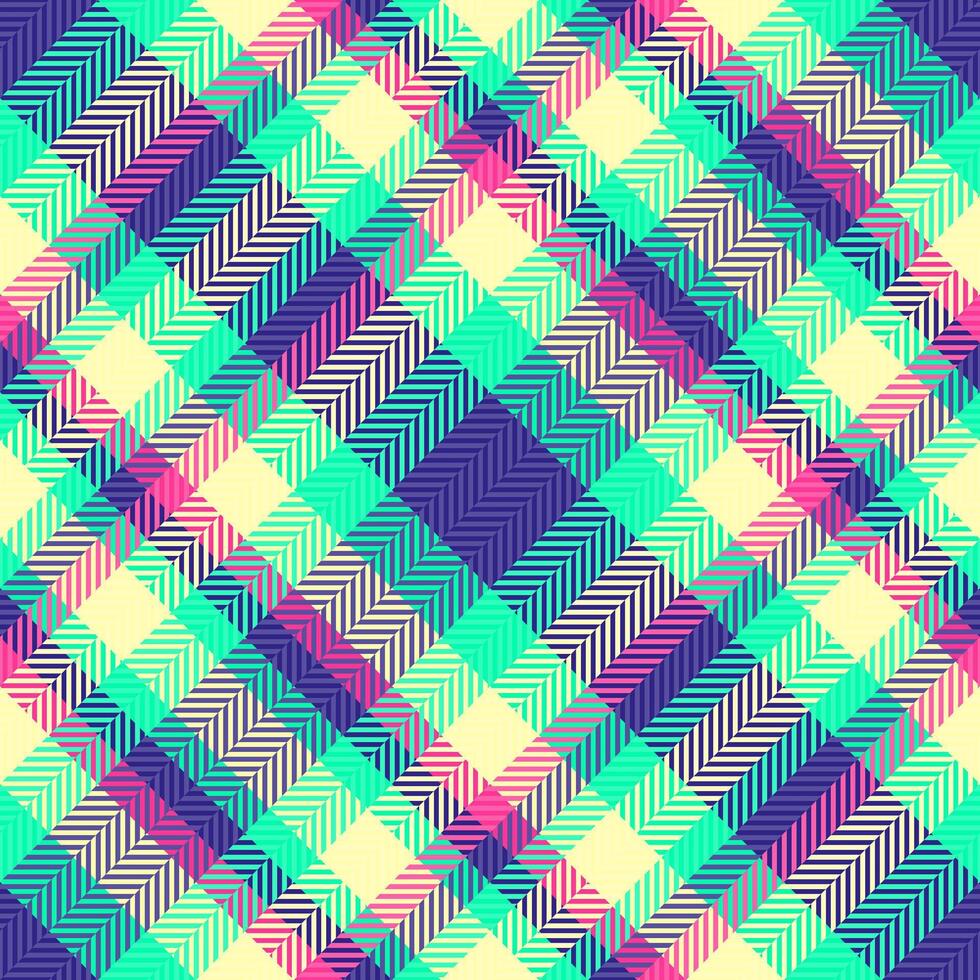 Vibrant plaid pattern with diagonal lines and rich colors. Textile design concept for backgrounds, fabric prints, apparel, or abstract graphic projects. Trendy and eyecatching. vector