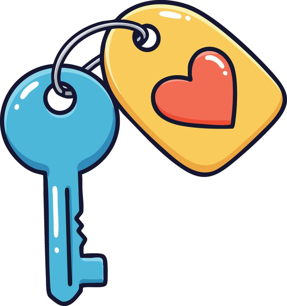 Key with heart tag symbolizing love and access in colorful design illustration vector
