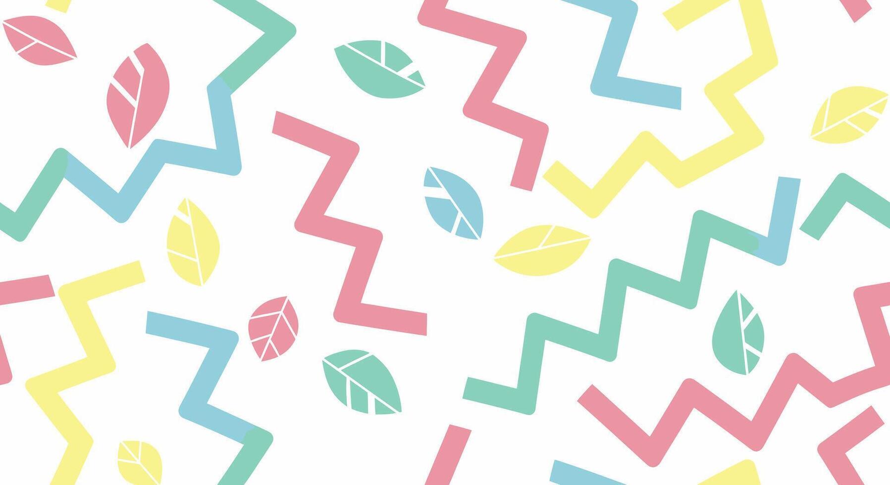 Colorful abstract pattern with zig-zag lines and leaves. vector