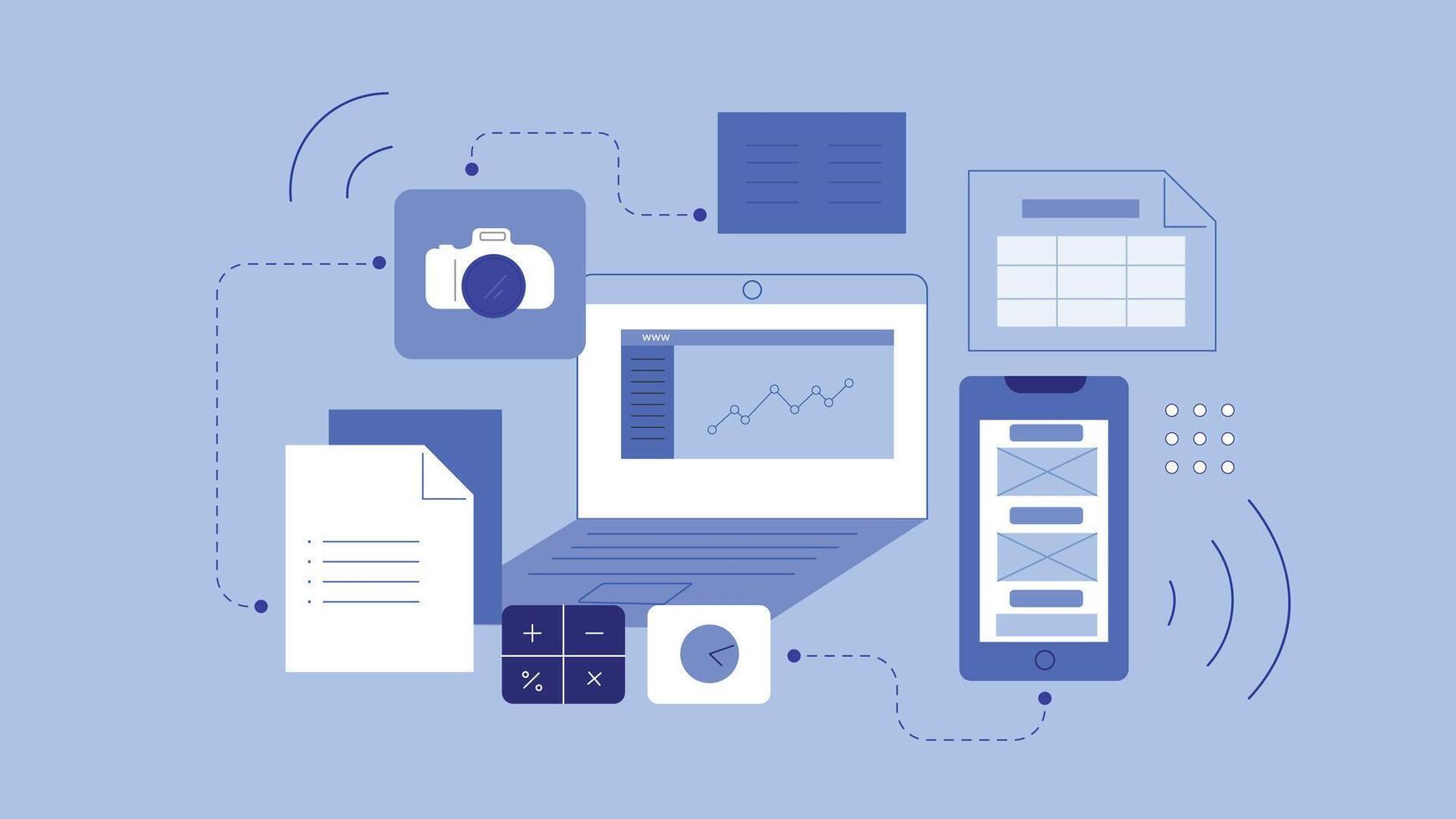 Digital Workflow with Devices and Data Visualization vector