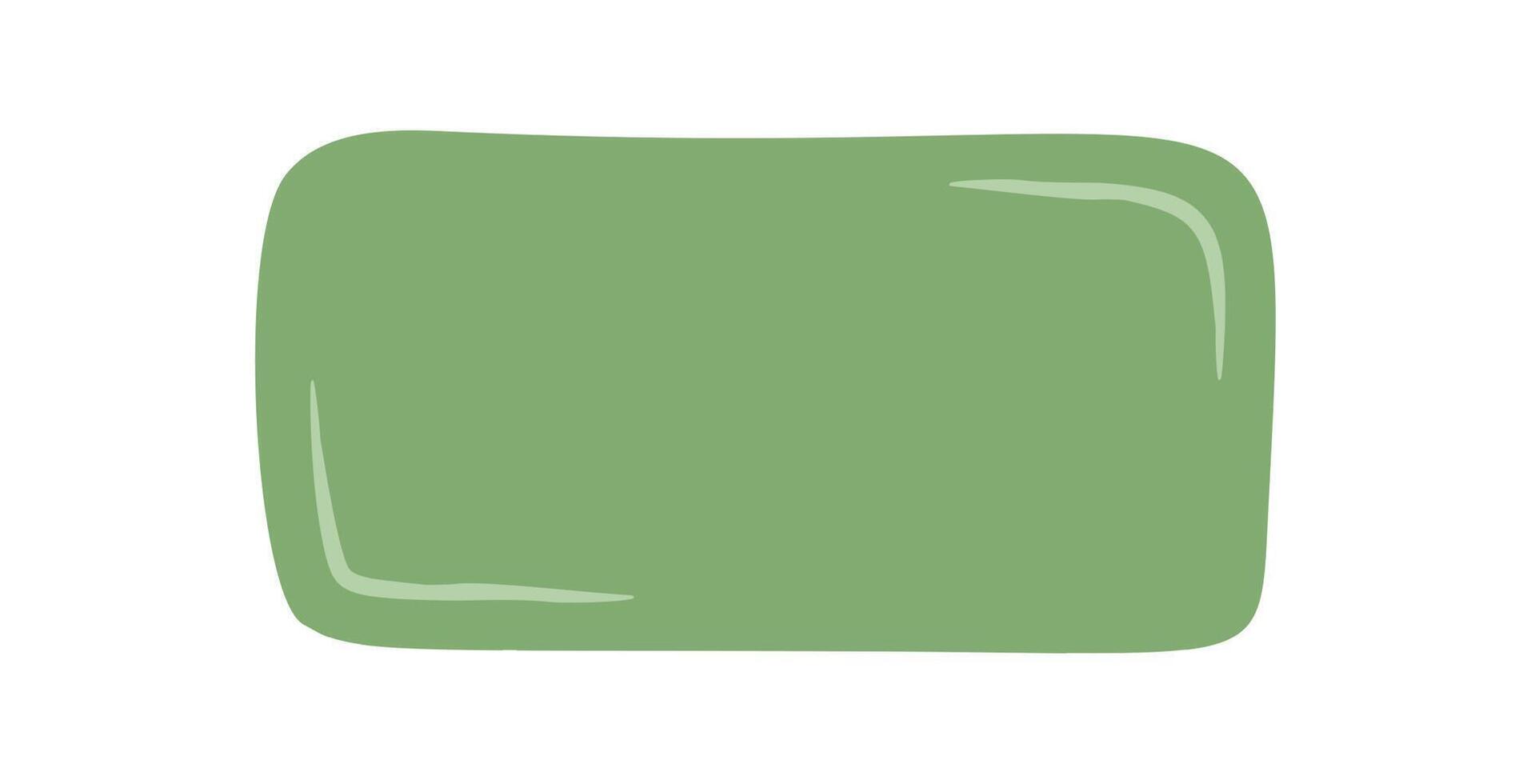 Hand drawn organic rectangle label appears as green icon. Abstract shape with blob patch form and text background. Simple label in green for natural concept, badge or template. vector