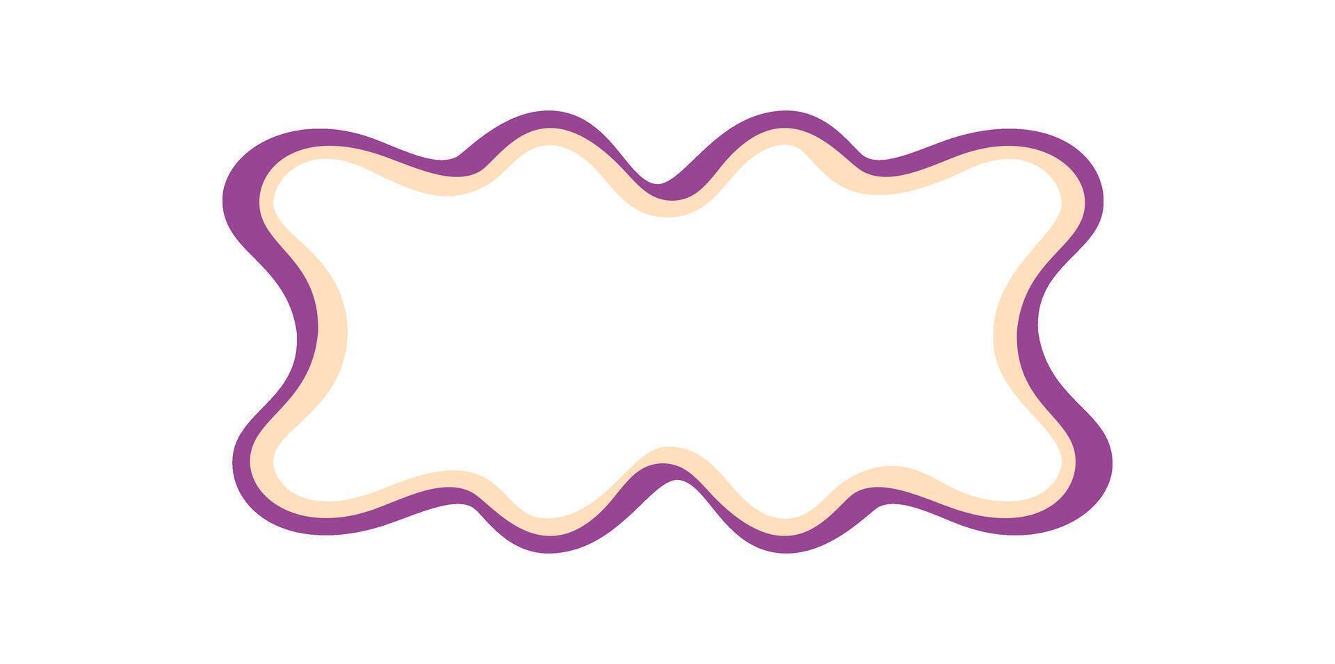 Groovy retro rectangle frame with wavy outline creates funky border and background. Graphic shape in bold line adds y2k abstract accent for creative design and modern pop visual style. vector