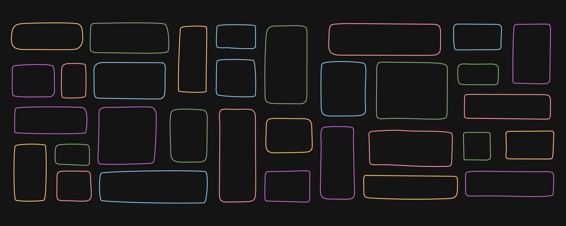 Hand drawn rectangle text box set with outline line style. Template frame collection of organic border and textbox as box background, ideal for modern concepts and creative elements. vector