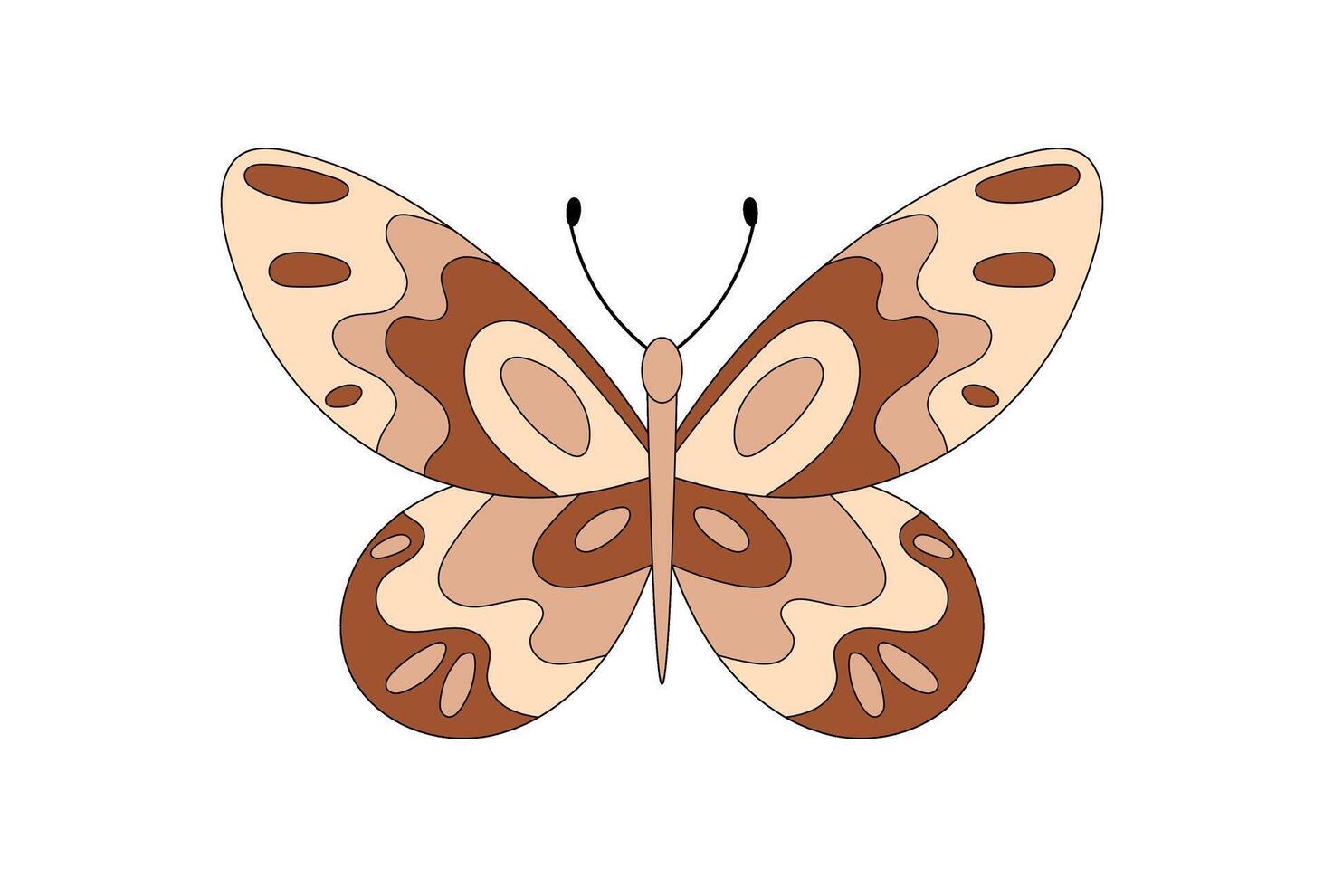 Groovy retro butterfly in abstract style, funky nature motif and vintage flat symbol in soft beige tones. Groovy element brings y2k vibe as creative graphic for stylish, modern usage. vector