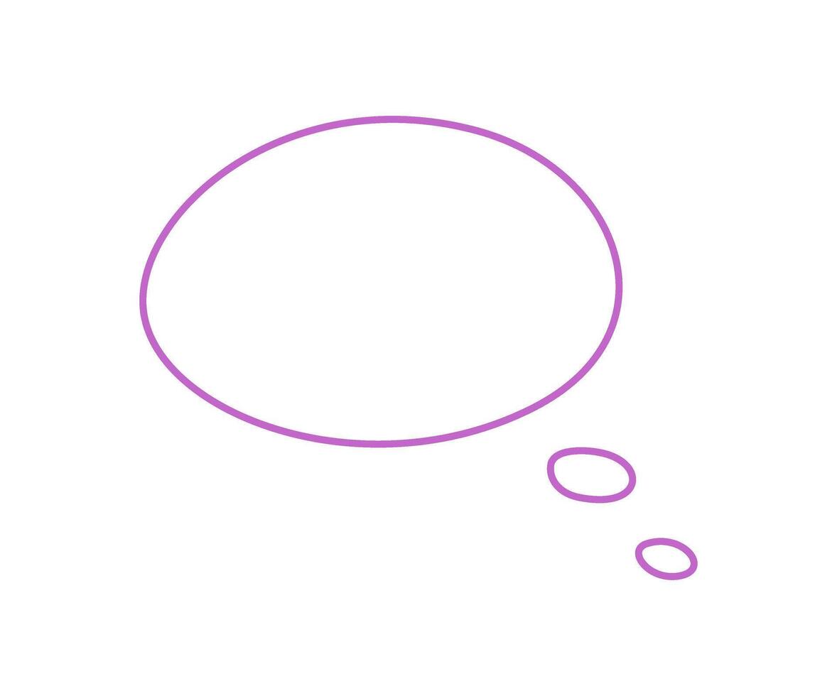 Organic oval speech box in hand drawn outline. This chat balloon symbol forms a unique conversation icon for message or thought. Purple circle shape, minimal style, creative use for abstract visual vector