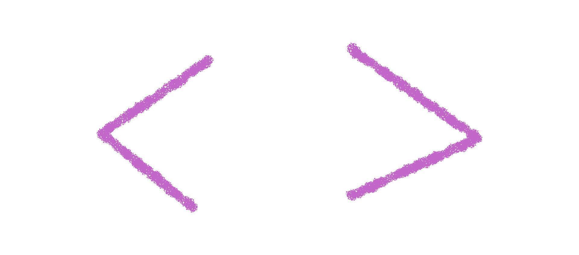 Hand drawn brackets symbol in purple crayon style with chalk sketch effect. Left and right font punctuation element creates a unique artistic visual, ideal as a creative accent or decorative vector