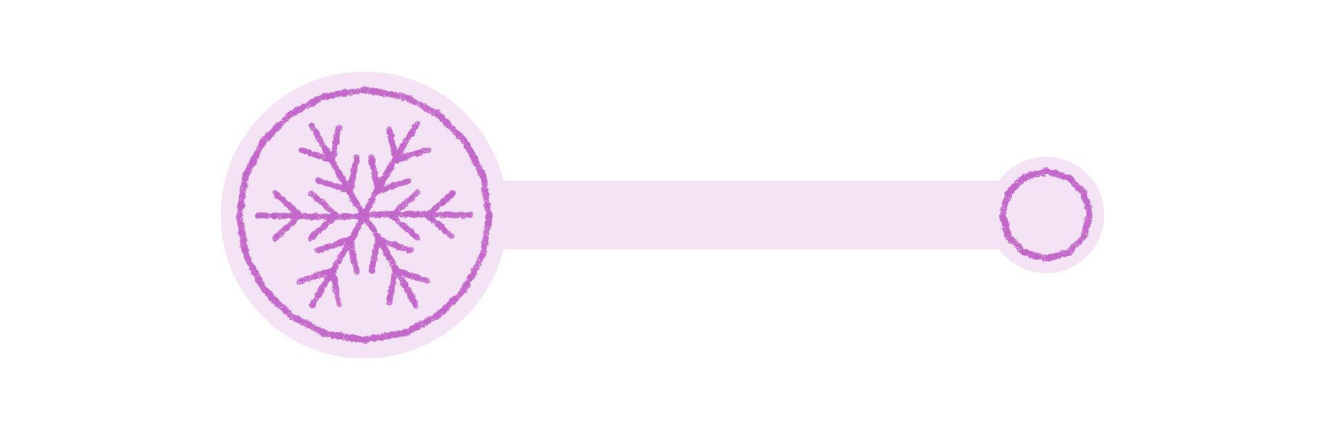 Flat pastel purple snowflake sticker seal with circle shape and crayon style. Element for decoration of xmas lid or package, snow flake motif for box design. vector