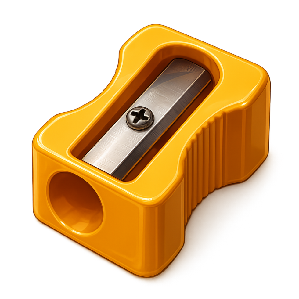 Bright yellow pencil sharpener for creating sharp writing points png