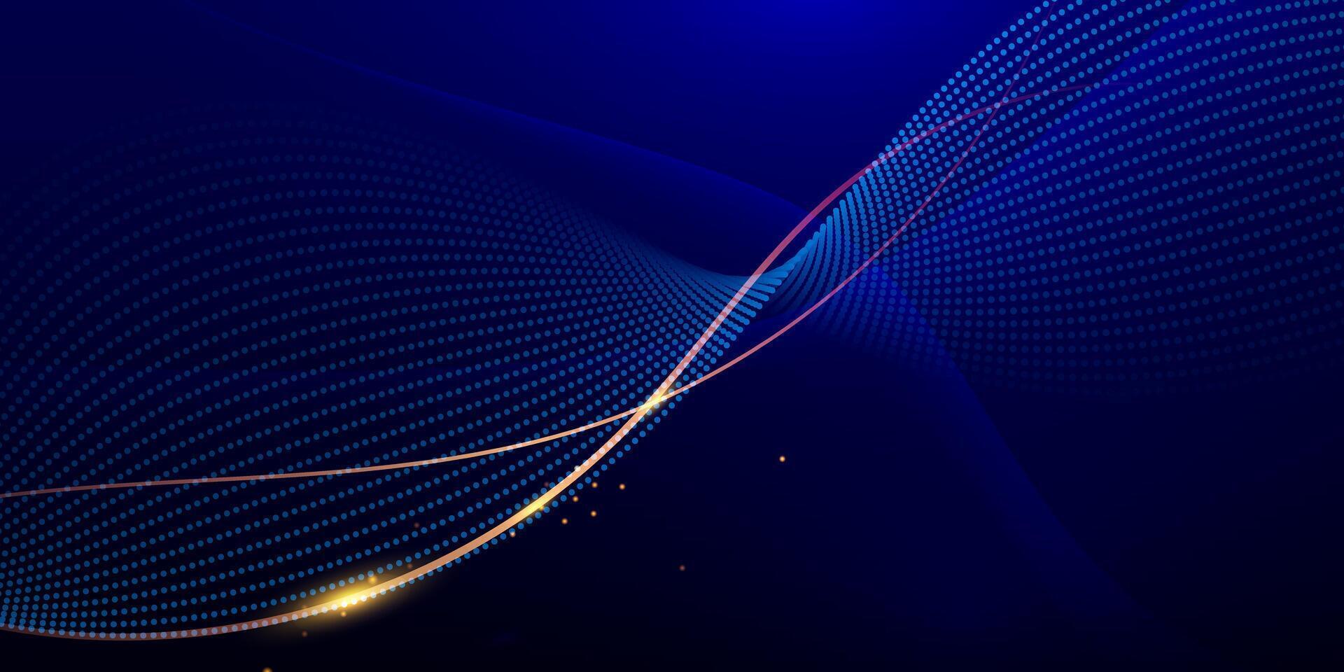 Abstract motion of curve lines, light shiny, glow effect. Illustration design. Bright gold wave, wavy line pattern on dark blue background. Element graphic design for technology background vector