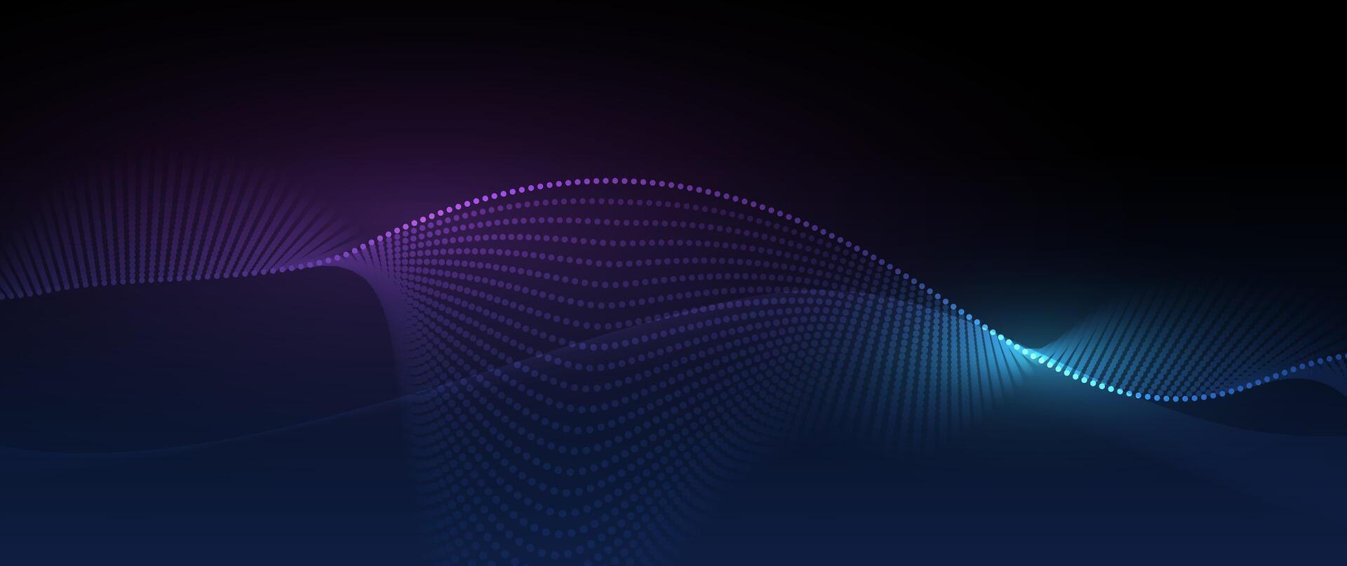 Illustration element with abstract wave line, motion pattern and particle dot on dark blue background. Modern futuristic design for background. Digital datum, high tech technology concept vector