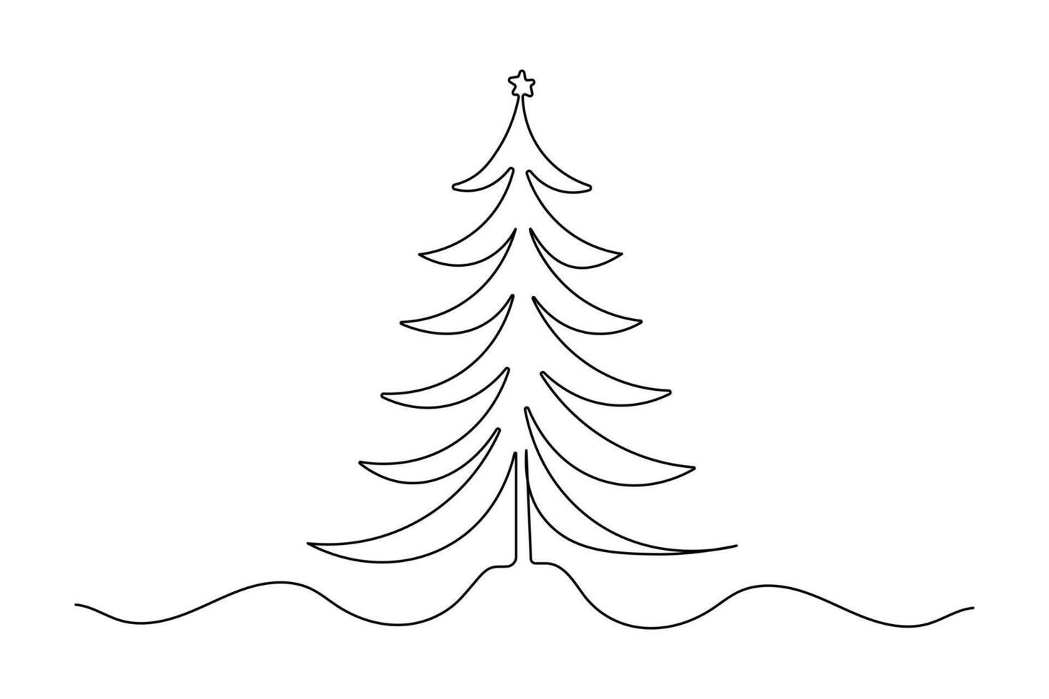 Christmas tree continuous one line drawing minimalist style isolated abstract outline vector