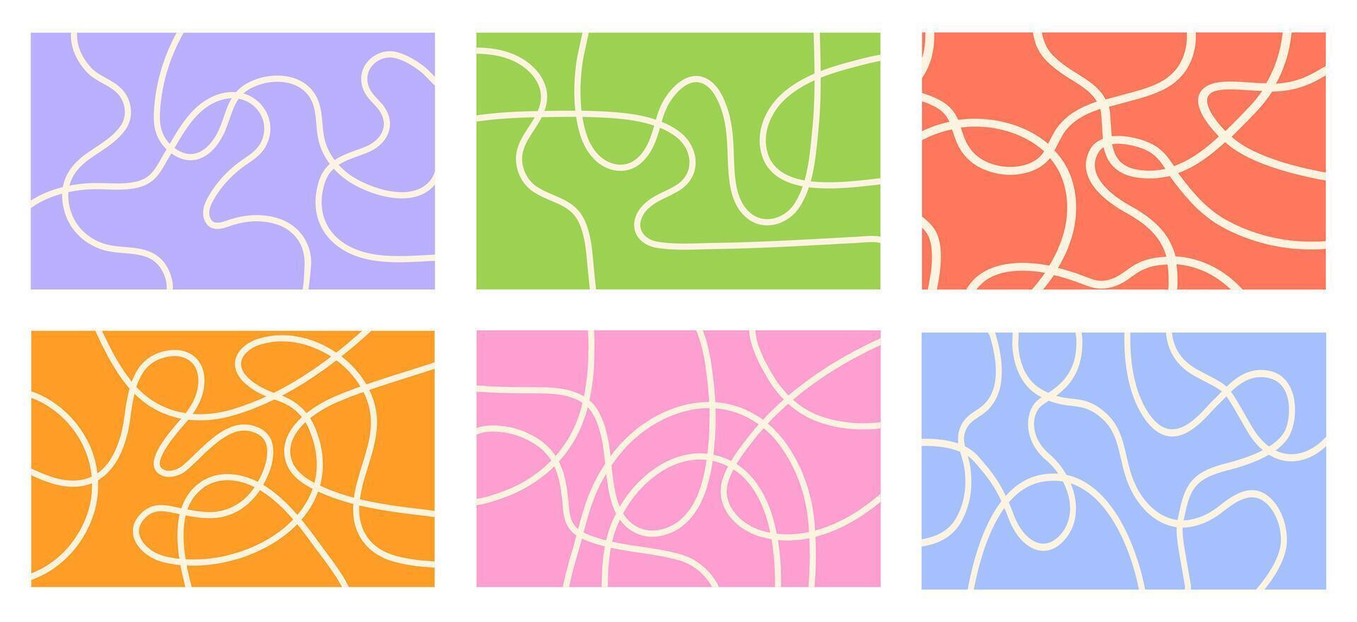 Abstract set horizontal backgrounds with dynamic linear waves. Trendy illustration in style retro vector