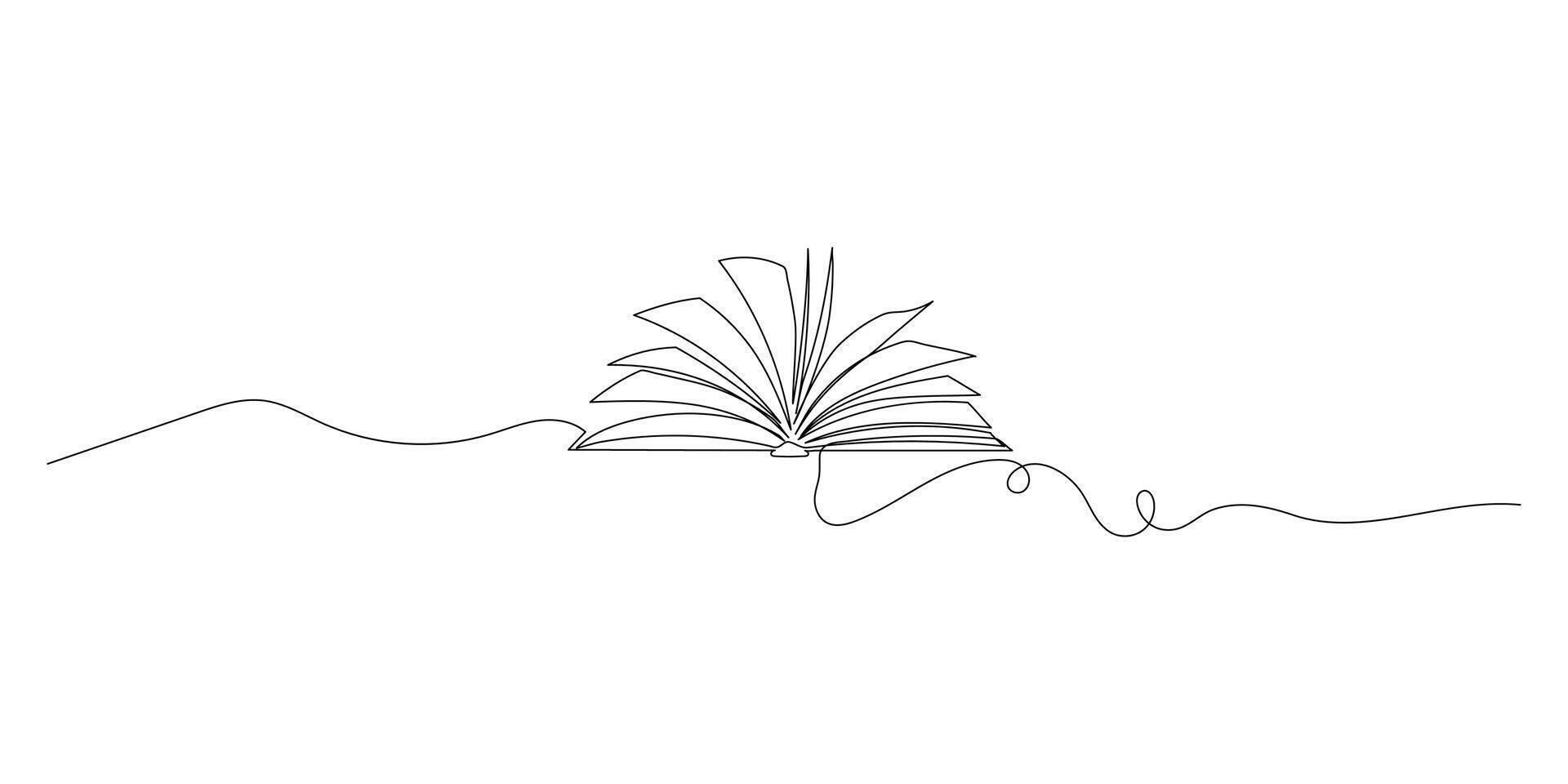 Continuous line open book one line drawing of open book illustration vector