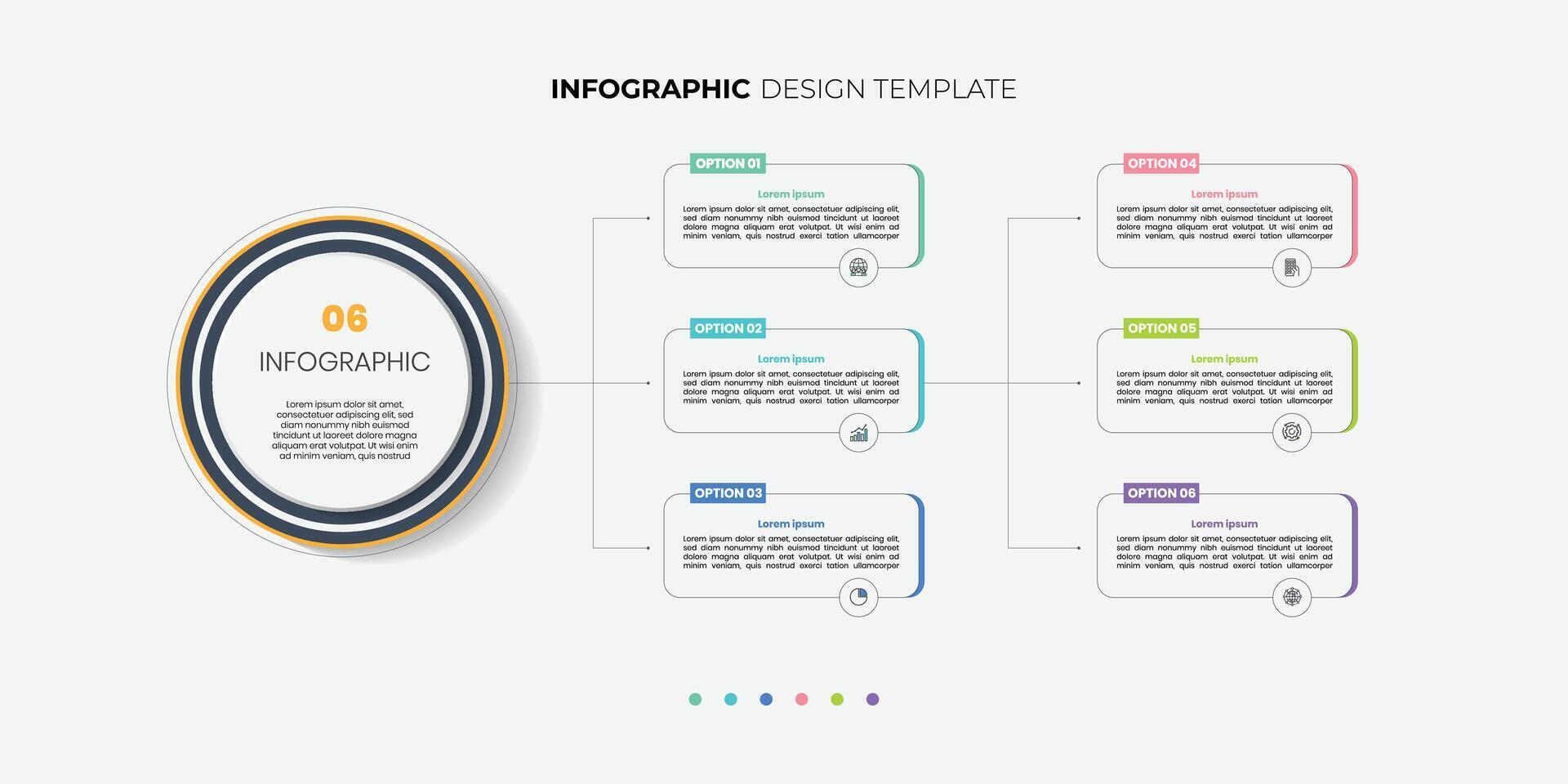 Modern infographic label design with circle infographic template design and 6 options or steps. Can be used for process diagram, presentations, workflow layout vector