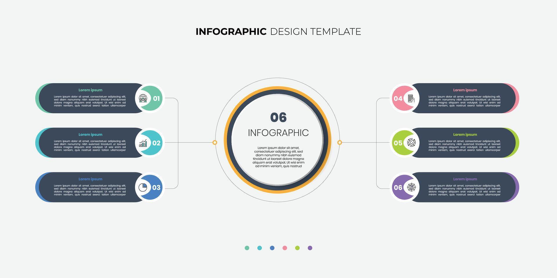 Modern infographic label design with circle infographic template design and 6 options or steps. Can be used for process diagram, presentations, illustration vector