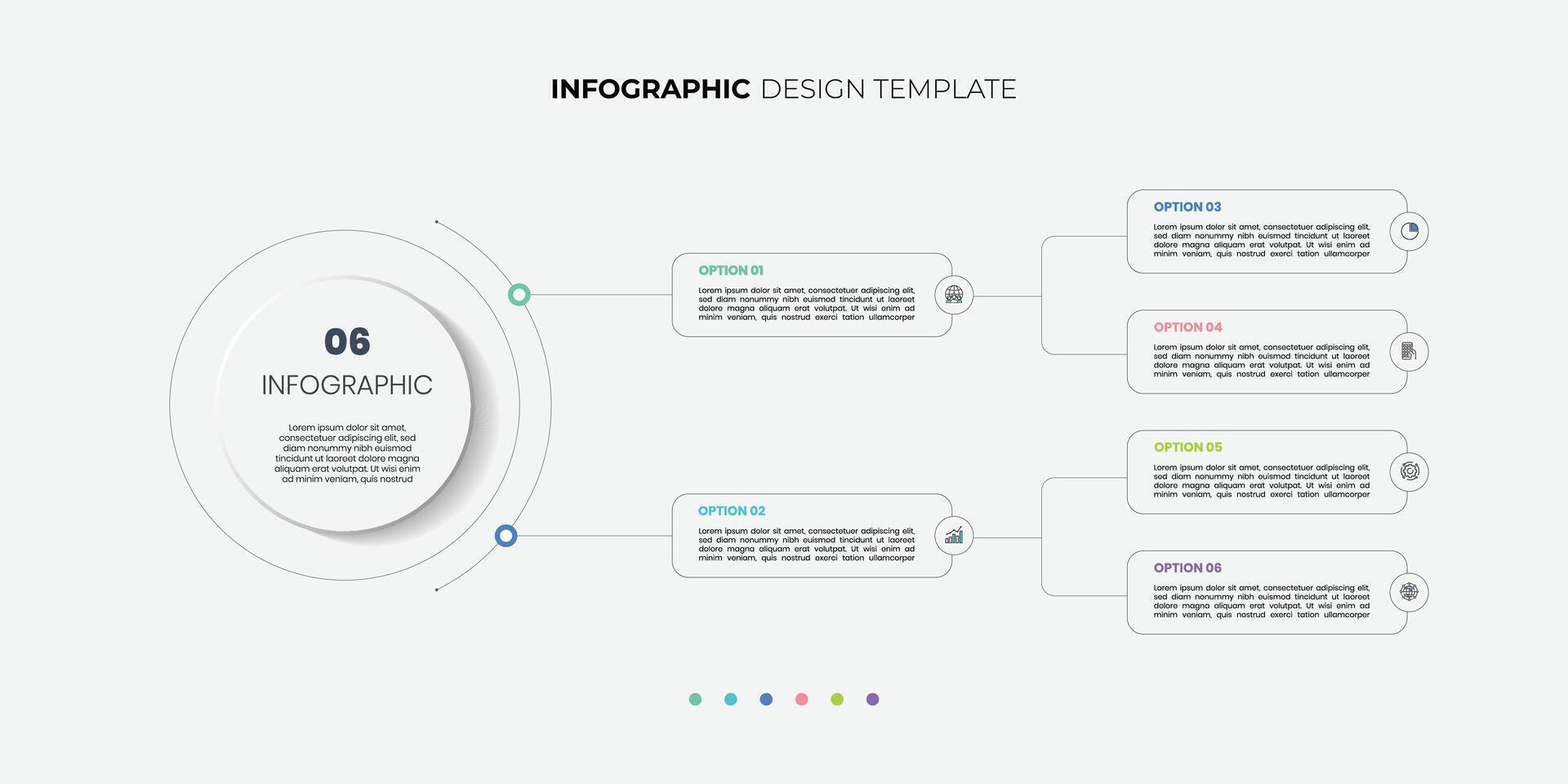 Modern infographic label design with circle infographic template design and 6 options or steps. Can be used for process diagram illustration vector