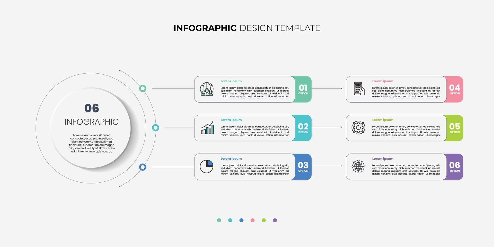 Modern infographic label design with circle infographic template design and 6 options or steps. Can be used for process diagram, presentations vector