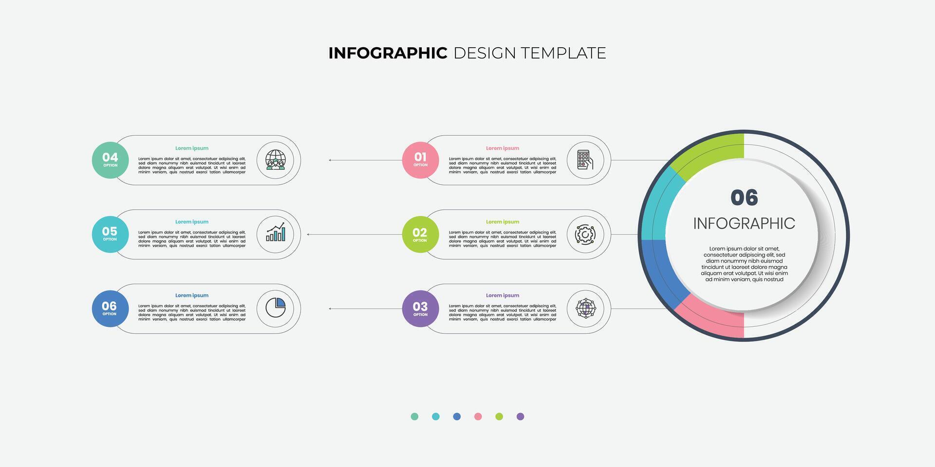 Modern infographic label design with circle infographic template design and 6 options or steps. Can be used for process diagram, presentations, workflow layout, banner, flow chart vector