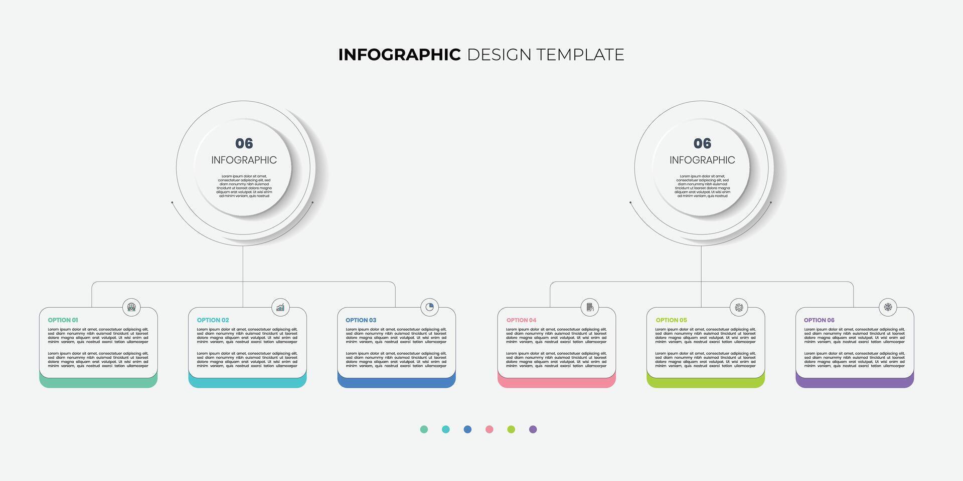 Modern infographic label design with circle infographic template design and 6 options or steps. Can be used for process diagram, presentations, workflow layout, banner, flow chart, info graph vector
