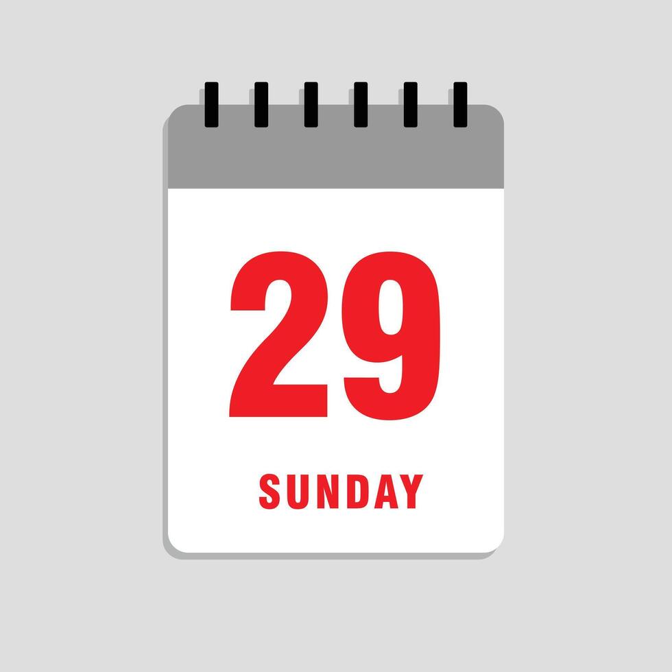 Sunday, the 29th. Abstract calendar date page highlighting the day of the week and number of the day, marked for event schedules, meetings, and agenda planning. illustration. vector