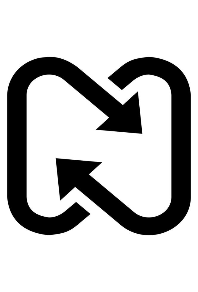 An abstract and modern infinity symbol. A looping graphic of two linked arrows. Sleek logo with a dynamic line design. vector