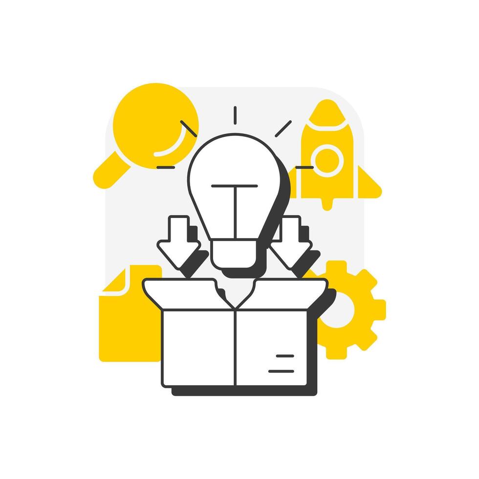 Outside in open innovation flat outline concept icon. Absorbing development insights. Fresh thinking strategy. Modern line illustration with yellow glyphs. Conceptual visual. Easy to edit vector