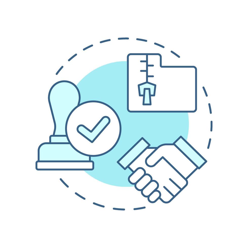 Test cycle closure soft blue concept icon. Negotiation, agreement. Approving, assurance. Round shape line illustration. Abstract idea. Graphic design. Easy to use in infographic, presentation vector