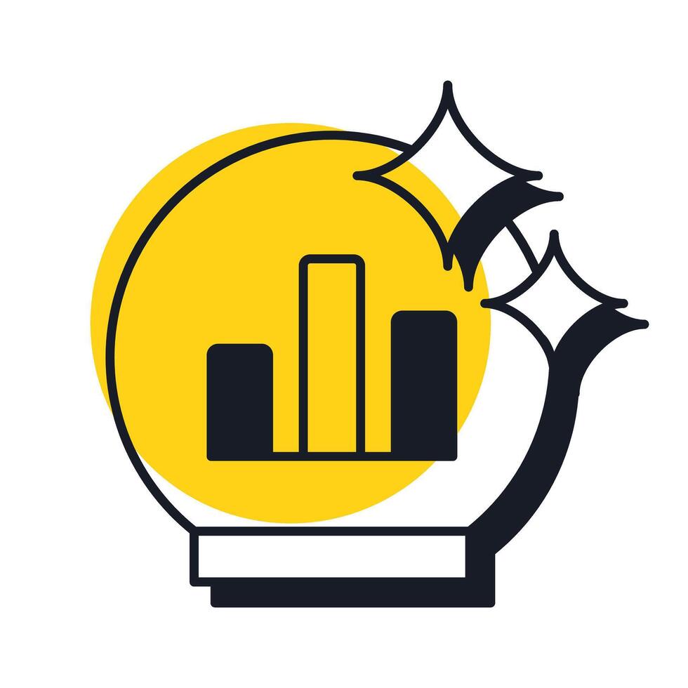 Predicting commercial activity results offset shadow line icon. Crystal ball with bar chart. Data forecasting. Bold outline symbol with solid yellow fill. Modern flat illustration. Editable stroke vector