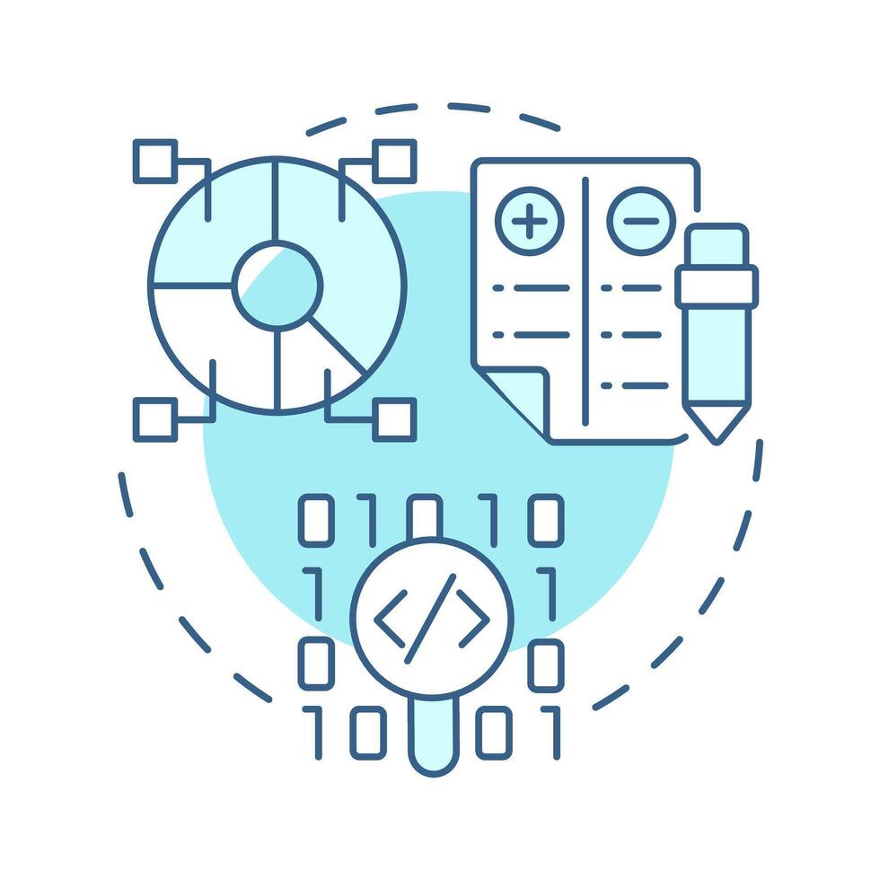 Testing soft blue concept icon. Coding, programming. Balance sheet. Statistical diagram. Round shape line illustration. Abstract idea. Graphic design. Easy to use in infographic, presentation vector