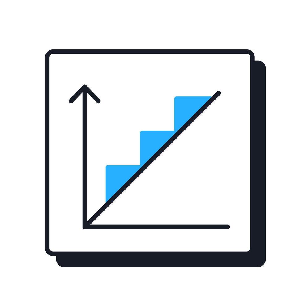 Rising graph with triangles offset shadow line icon. Infographic chart presenting development. Data analytics. Bold outline symbol with solid blue fill. Modern flat illustration. Editable stroke vector