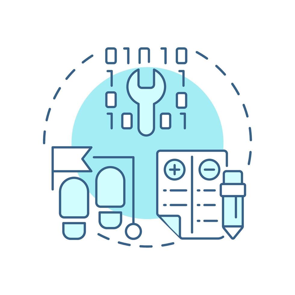 Test case development soft blue concept icon. Balance sheet. Coding, programming. Round shape line illustration. Abstract idea. Graphic design. Easy to use in infographic, presentation vector