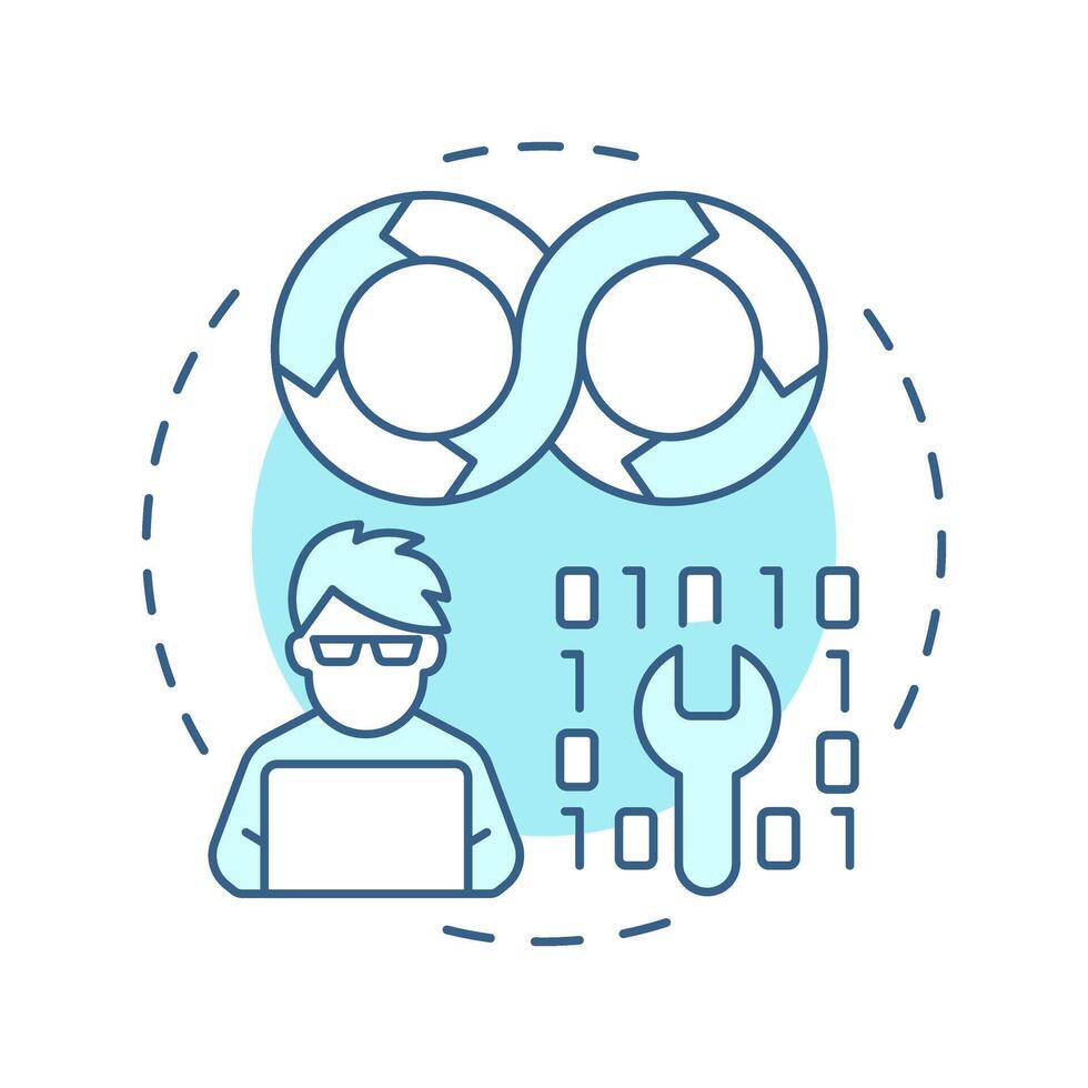 DevOps model soft blue concept icon. Software developer, coding. IT operations. Round shape line illustration. Abstract idea. Graphic design. Easy to use in infographic, presentation vector