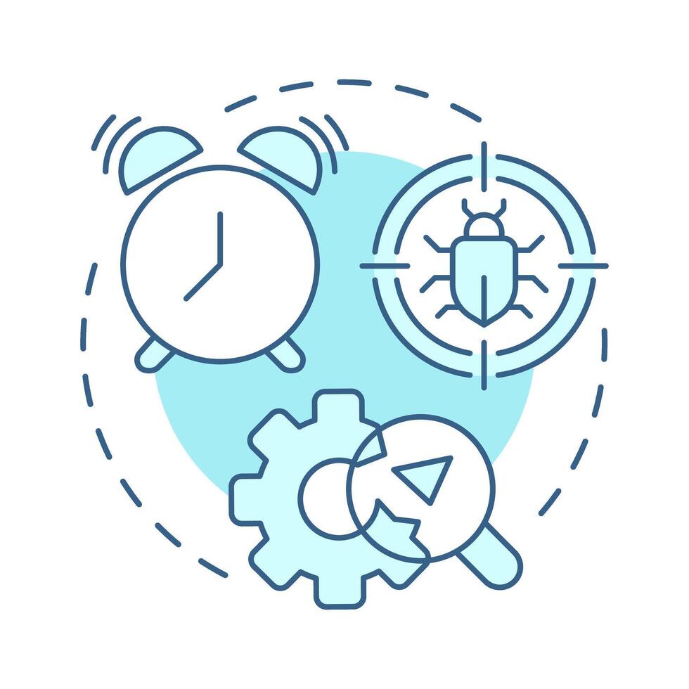 Early testing soft blue concept icon. Bug analysis, tracking. Software engineering. Round shape line illustration. Abstract idea. Graphic design. Easy to use in infographic, presentation vector