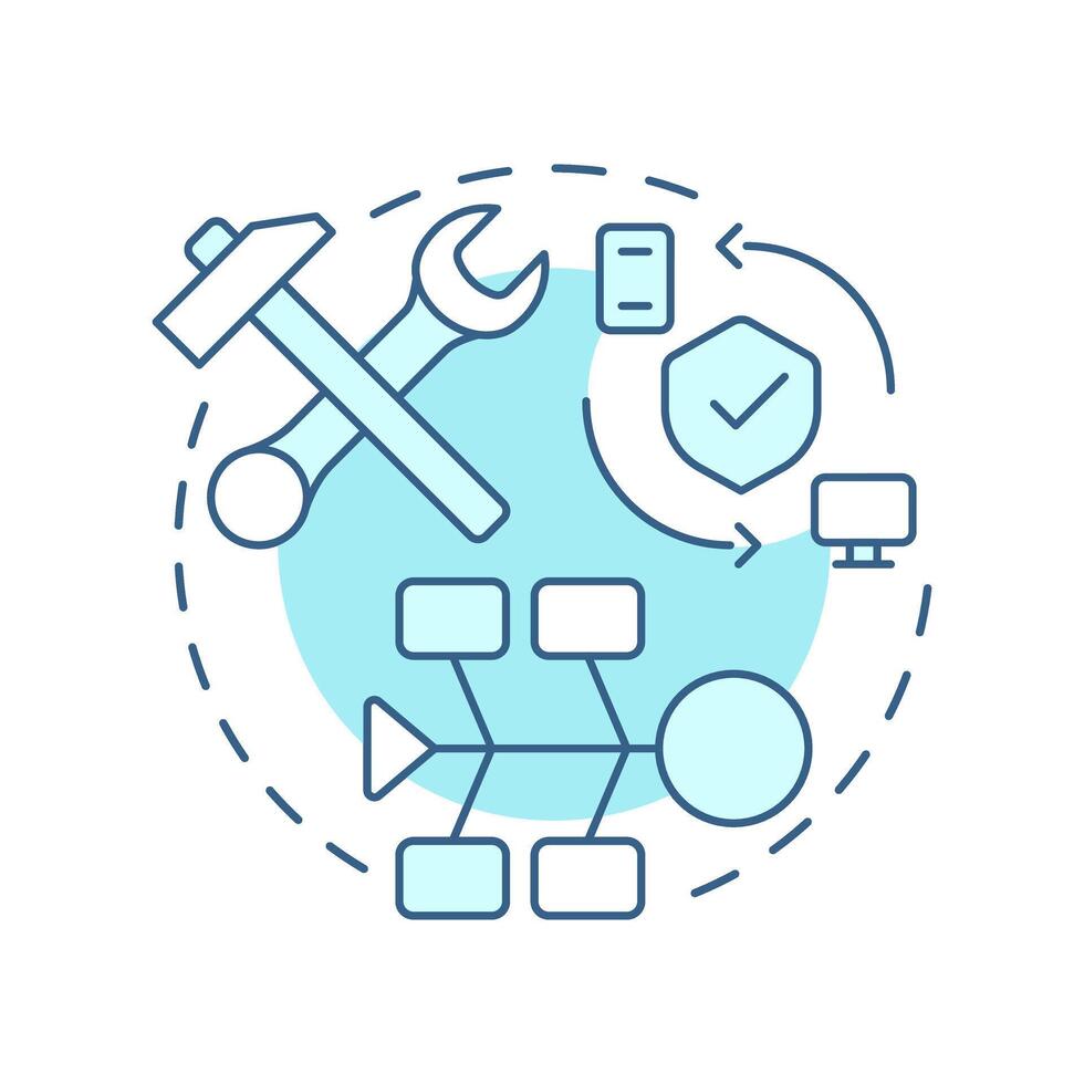 Integration testing soft blue concept icon. Cloud technology, workflow structure. Round shape line illustration. Abstract idea. Graphic design. Easy to use in infographic, presentation vector