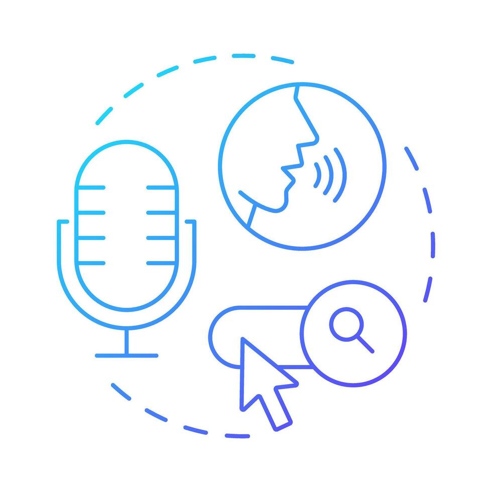 Voice search blue gradient concept icon. Artificial intelligence, chatbot assistance. Round shape line illustration. Abstract idea. Graphic design. Easy to use in presentation, infographic vector