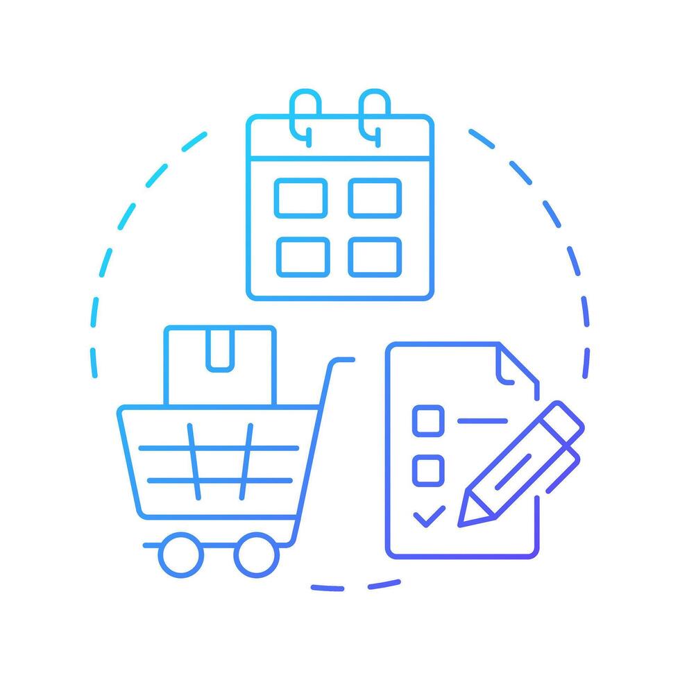Stock procurement blue gradient concept icon. Purchasing needed materials. Step of inventory management process. Round shape line illustration. Abstract idea. Graphic design. Easy to use in article vector